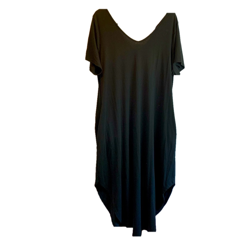 Kanceystore Black Oversized T-Shirt Dress 2X Plus Size Casual Loose Tunic Dress - Picture 2 of 3